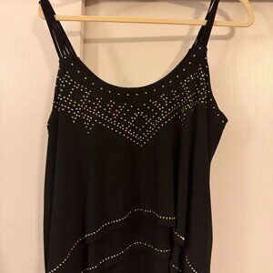WHITE HOUSE BLACK MARKET STYLISH GOLD STUDDED FLOWY TANK SZ LARGE L UNIQUE HOLID